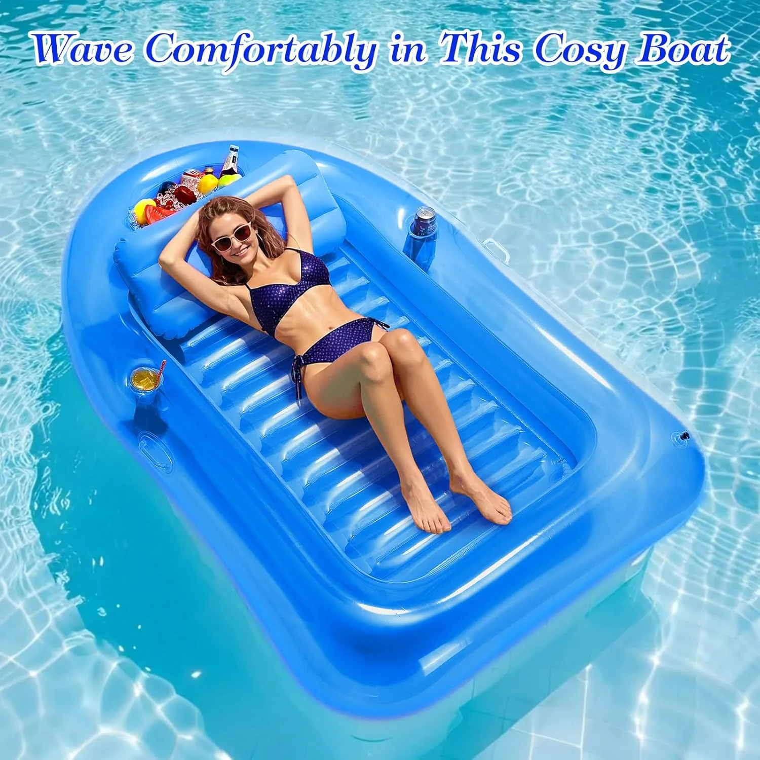 bellows assign percussion technological Beach Backyard MoKo Pool Floats Adult$ Large Floating Bed with Ice Bar$ Tanning Bed Pool Raft Inflatable Lounger with Drink Holder Tanning Chair Inflatable Pool Toys for Party 