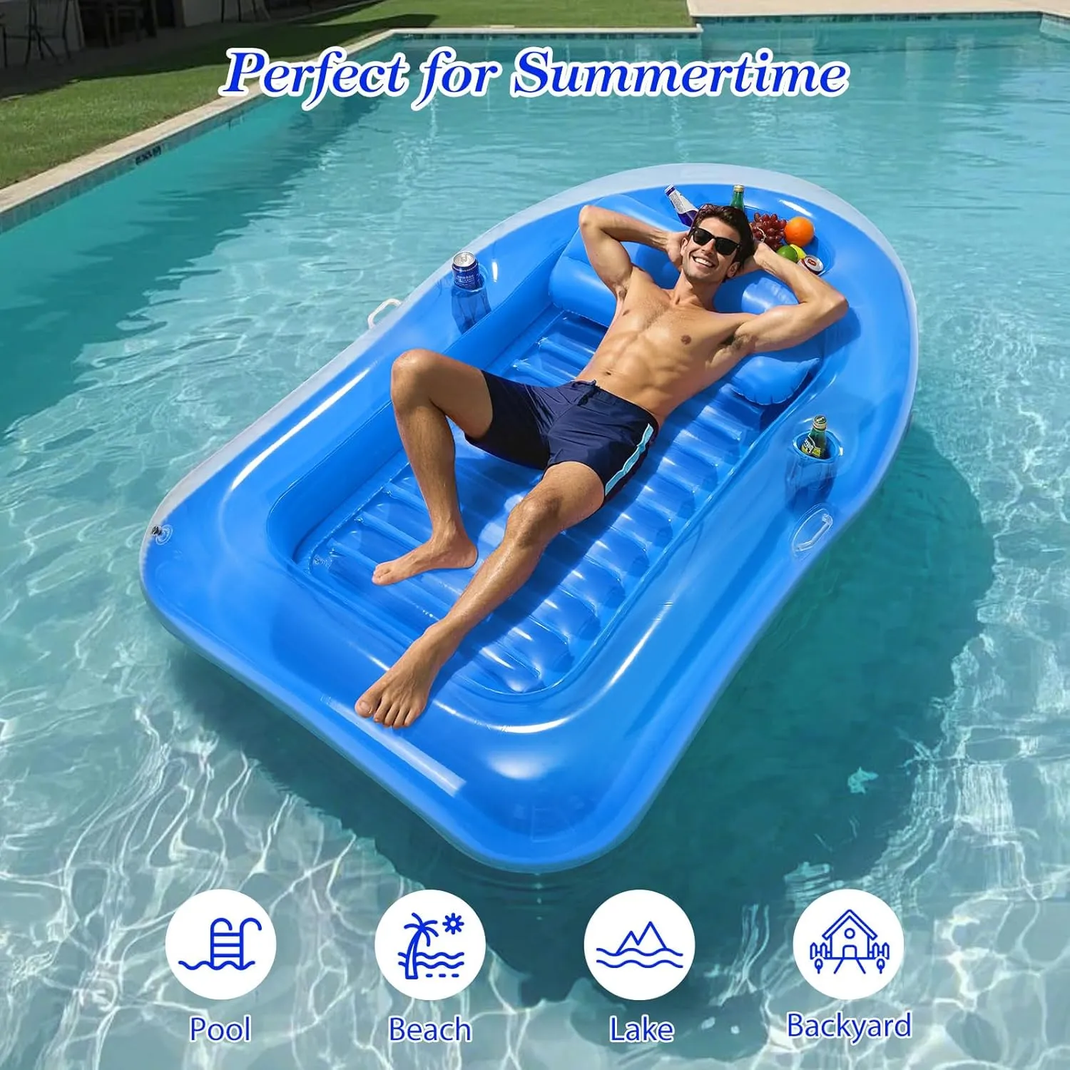 bellows assign percussion technological Beach Backyard MoKo Pool Floats Adult$ Large Floating Bed with Ice Bar$ Tanning Bed Pool Raft Inflatable Lounger with Drink Holder Tanning Chair Inflatable Pool Toys for Party 