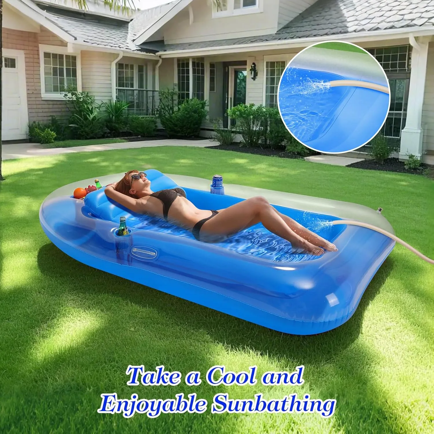 bellows assign percussion technological Beach Backyard MoKo Pool Floats Adult$ Large Floating Bed with Ice Bar$ Tanning Bed Pool Raft Inflatable Lounger with Drink Holder Tanning Chair Inflatable Pool Toys for Party 
