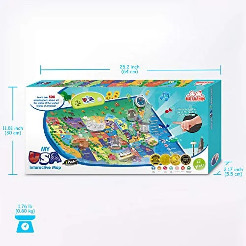 BEST LEARNING i-Poster My USA Interactive Map - Educational Talking Toy for Kids of Ages 5 to 12 Years