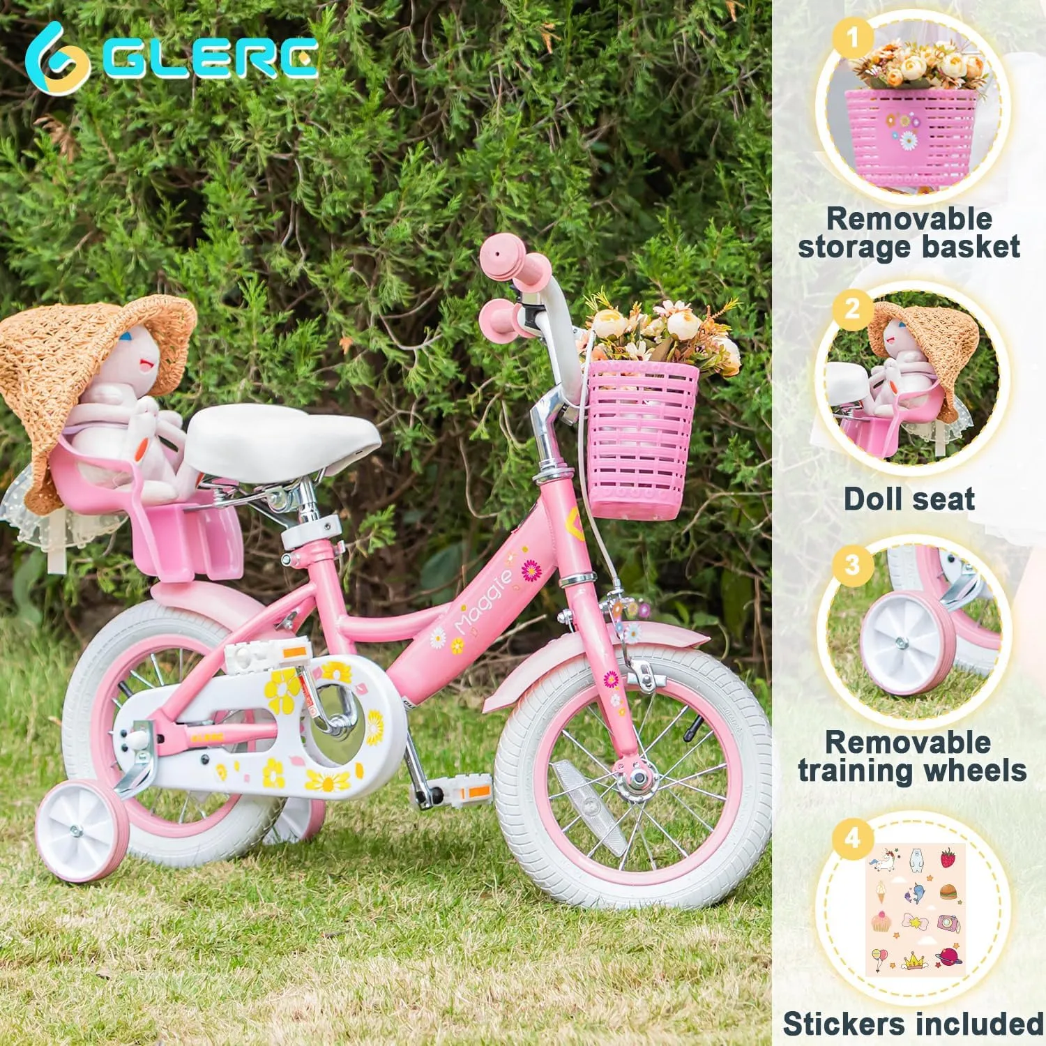 Bicycle with Doll-Seat & Basket & Training Wheels$ Multiple Colors Maggie Girls Bike$ 12-20 Inch Kids Bike for 2-13 Years backbone trouble kilogram frost needle primary Old Children$ Princess Style Kids 