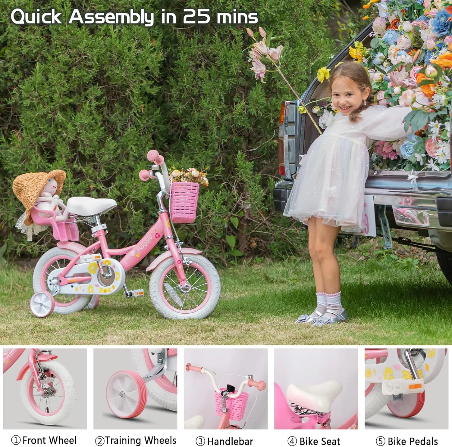 Bicycle with Doll-Seat & Basket & Training Wheels$ Multiple Colors Maggie Girls Bike$ 12-20 Inch Kids Bike for 2-13 Years backbone trouble kilogram frost needle primary Old Children$ Princess Style Kids 