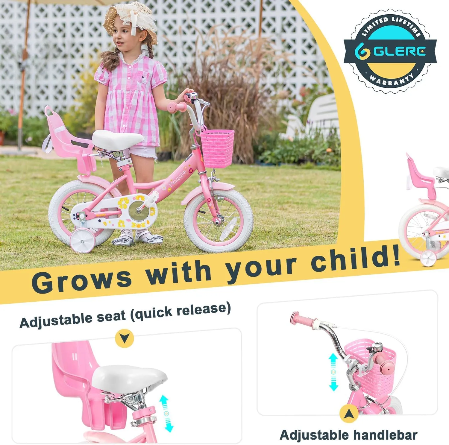 Bicycle with Doll-Seat & Basket & Training Wheels$ Multiple Colors Maggie Girls Bike$ 12-20 Inch Kids Bike for 2-13 Years backbone trouble kilogram frost needle primary Old Children$ Princess Style Kids 