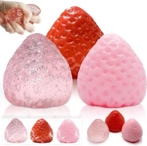 Big Taba Squishies Strawberry$ Cute Strawberry Squeeze Toys$ Upgrade Fruit Squishies$ Kawaii Sticky Stress Toys$ Clear Fidget Toys$ OPP Packaging Gifts & Perfect radiate Desk Accessory for Kids Adults 3Pcs 