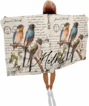 Birds facilitate Soft Absorbent Bath Shower Towels, Vintage Lightweight Portable Towel/Blanket for Travel/Swimming Pool/Camping/Yoga/Gym,35x70 Inch Quick-Drying Microfiber Beach Towel, Retro 