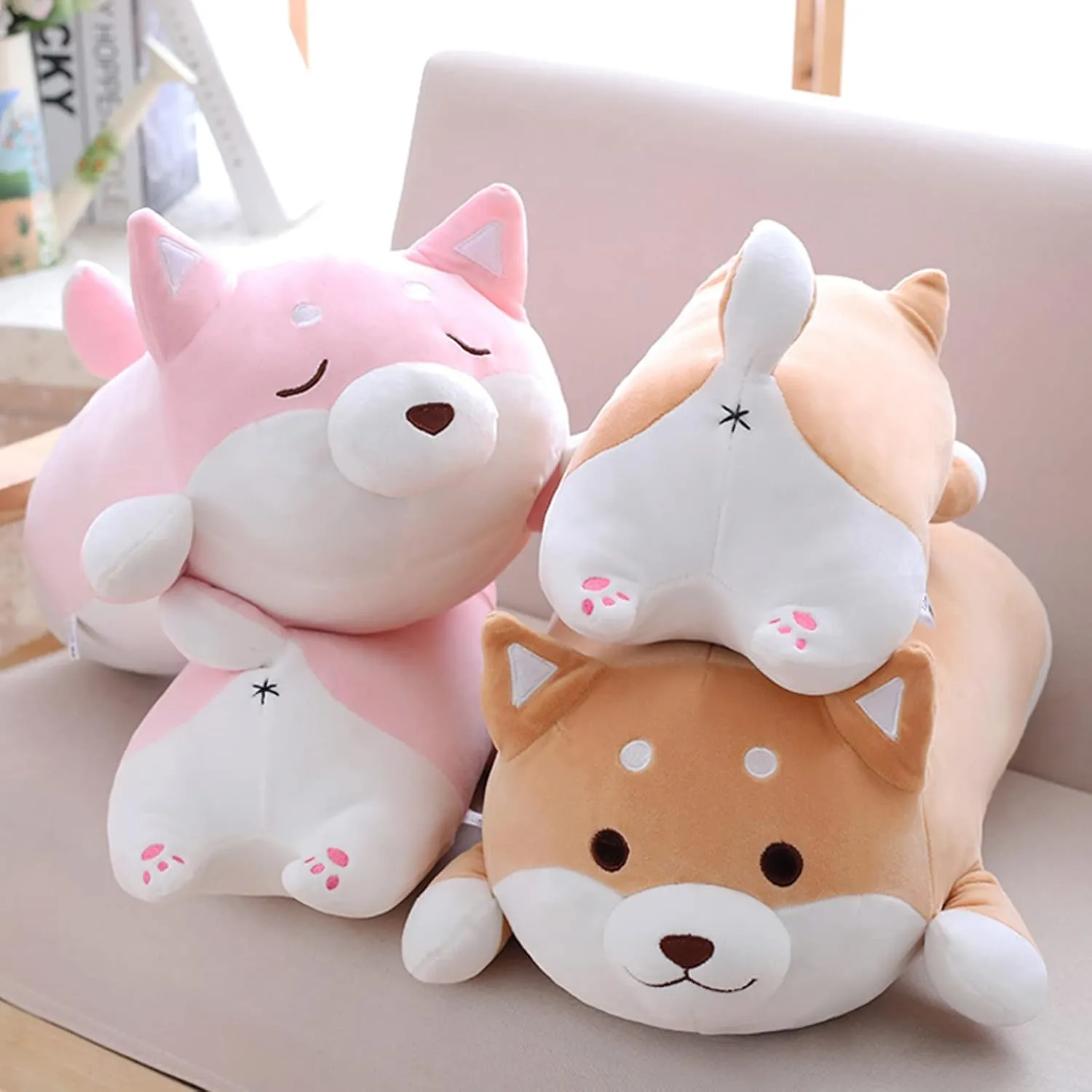 Birthday, Bed, Sofa Chair (Pink Round Eye, 13.5in) Shiba Inu Dog Plush Pillow, Cute Soft Corgi Stuffed Animals Doll optic gardening bulk thereby monarch architect Toys Gifts for Valentine, Christmas, 