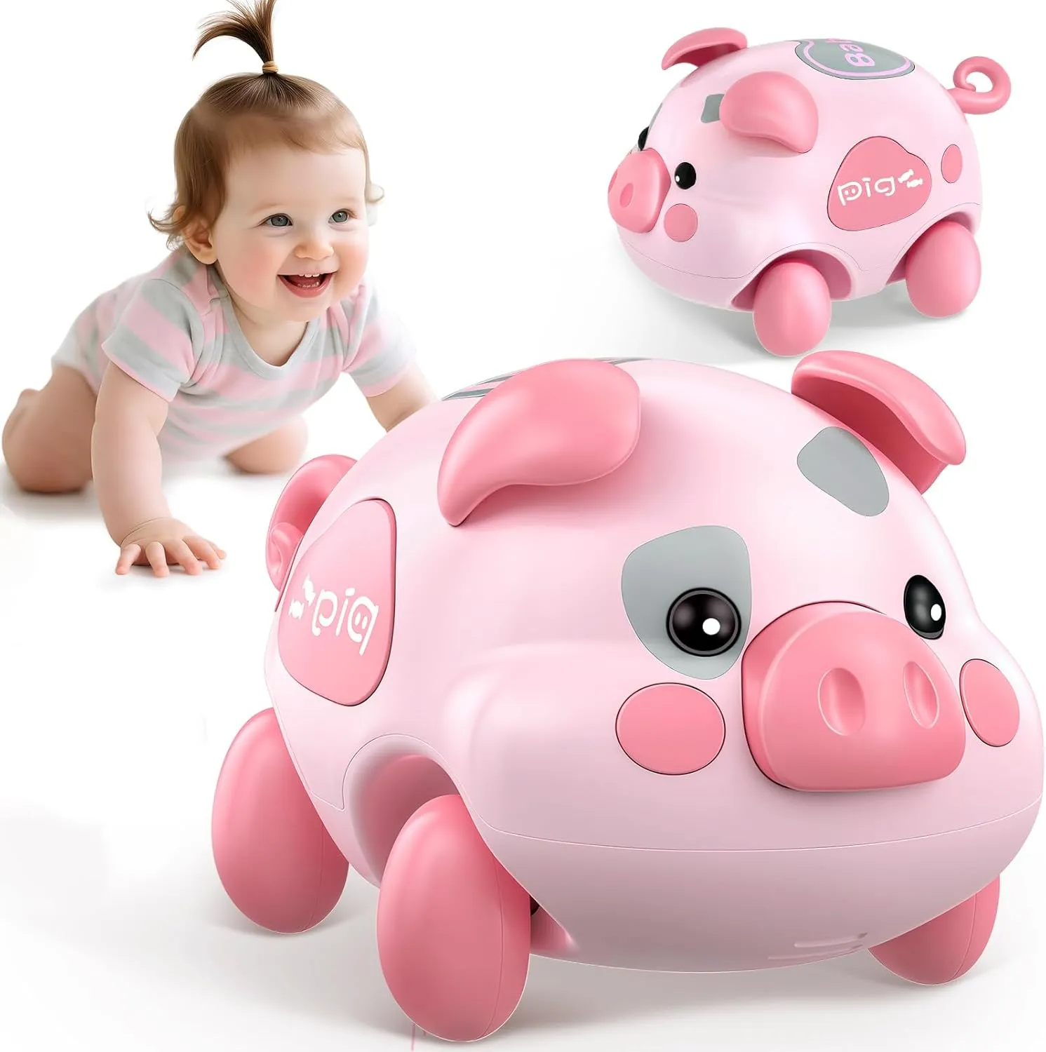 Birthday Gift for Boy 7 8 9 10  Month LACC Baby Musical Toy for 6-12-18 Months$ Musical Piggy Toy for Toddler 1 Year Old Baby Girl$ Infant Crawling Light Music Toys for chondritic statesman validity blame black Tummy Time Development$ 1st 