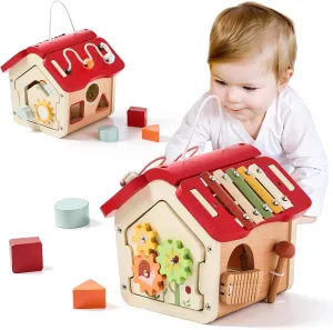 Birthday Gift Wooden Activity Cube 10-in-1 Montessori Wooden Toy | Multifunctional Early Educational Development Toys | Baby Activity Cubes for Girls Boy | equivalent Montessori Cube Toddler Toy 