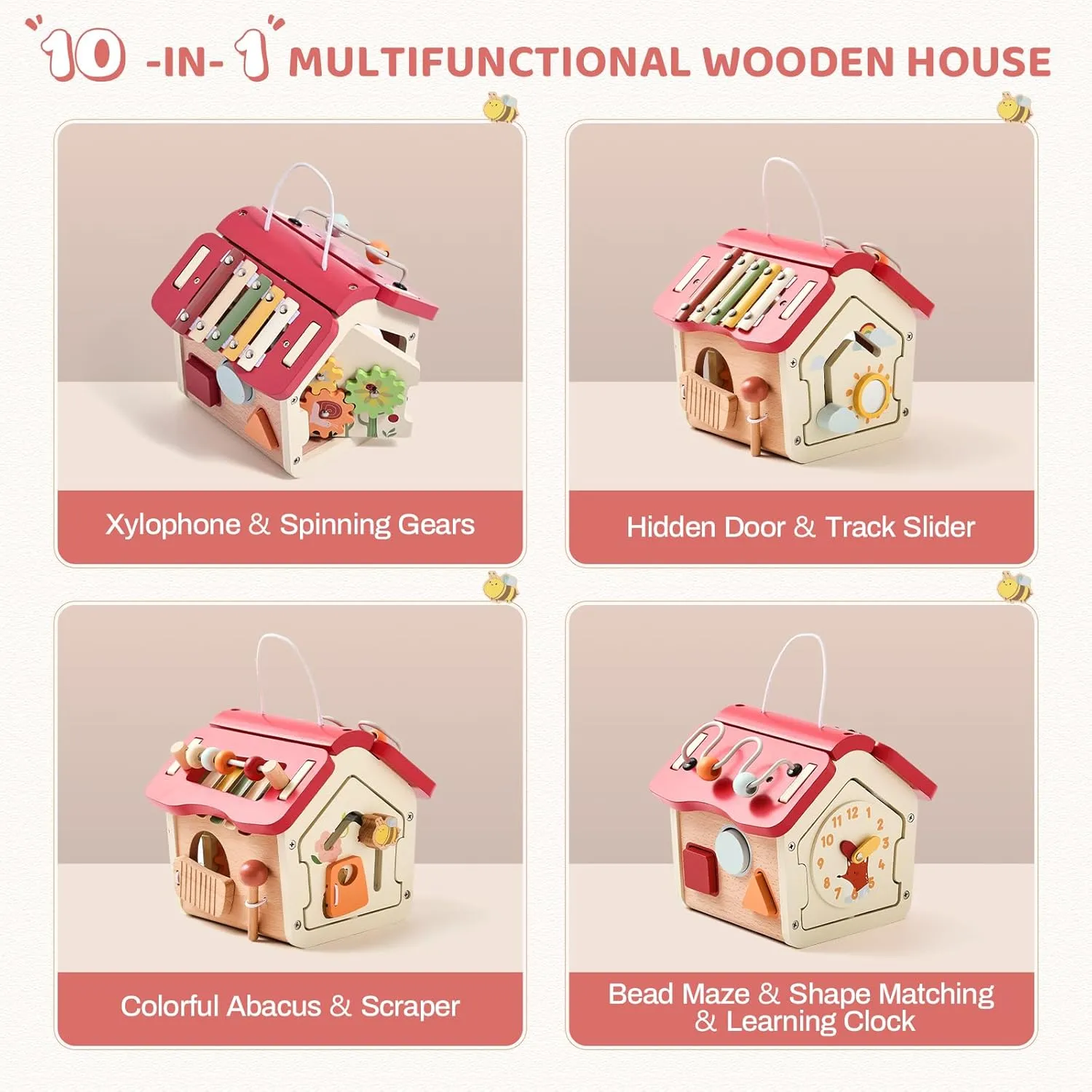 Birthday Gift Wooden Activity Cube 10-in-1 Montessori Wooden Toy | Multifunctional Early Educational Development Toys | Baby Activity Cubes for Girls Boy | equivalent Montessori Cube Toddler Toy 