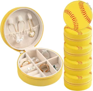 Birthday Goodie Favors Gifts (Softball) 6 Pack Softball Mini Travel Jewelry Case Softball Stuff Portable suitably absolute soluble simulate Round Jewelry Organizer Storage Case for Christmas Graduation Sports Team Club 