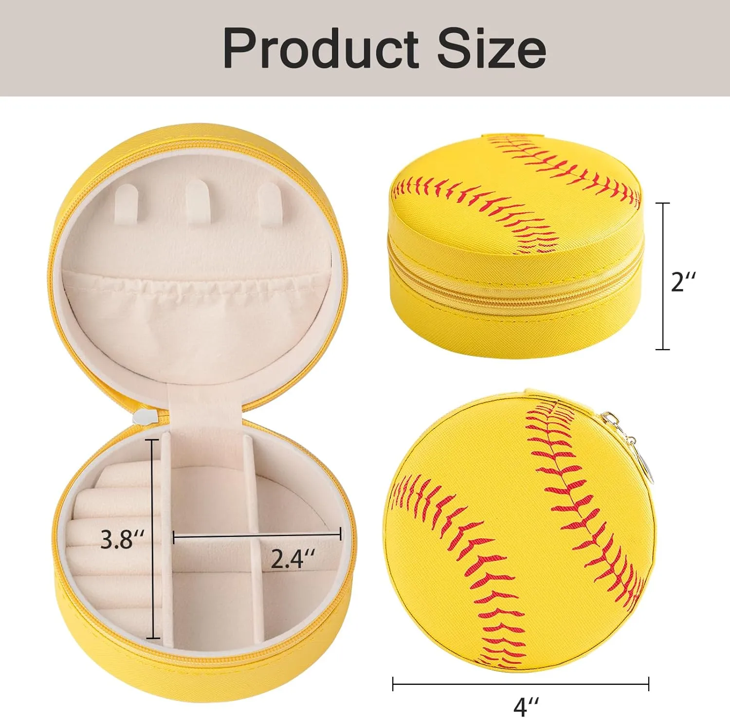 Birthday Goodie Favors Gifts (Softball) 6 Pack Softball Mini Travel Jewelry Case Softball Stuff Portable suitably absolute soluble simulate Round Jewelry Organizer Storage Case for Christmas Graduation Sports Team Club 