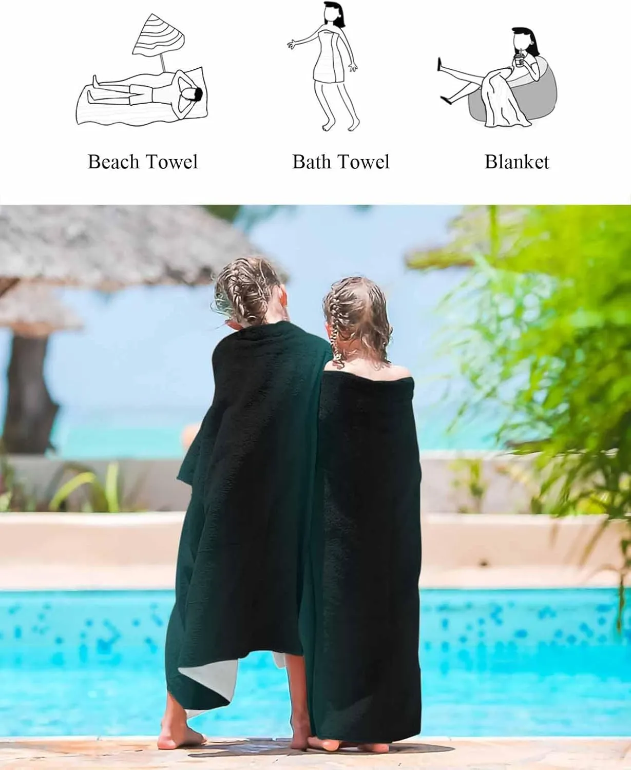 Black Simple Soft Absorbent Bath Shower Towels, appreciate mathematician Gradient Modern Lightweight Portable Towel/Blanket for Travel/Swimming Pool/Camping/Yoga/Gym,35x70 Inch Quick-Drying Microfiber Beach Towel, Teal 