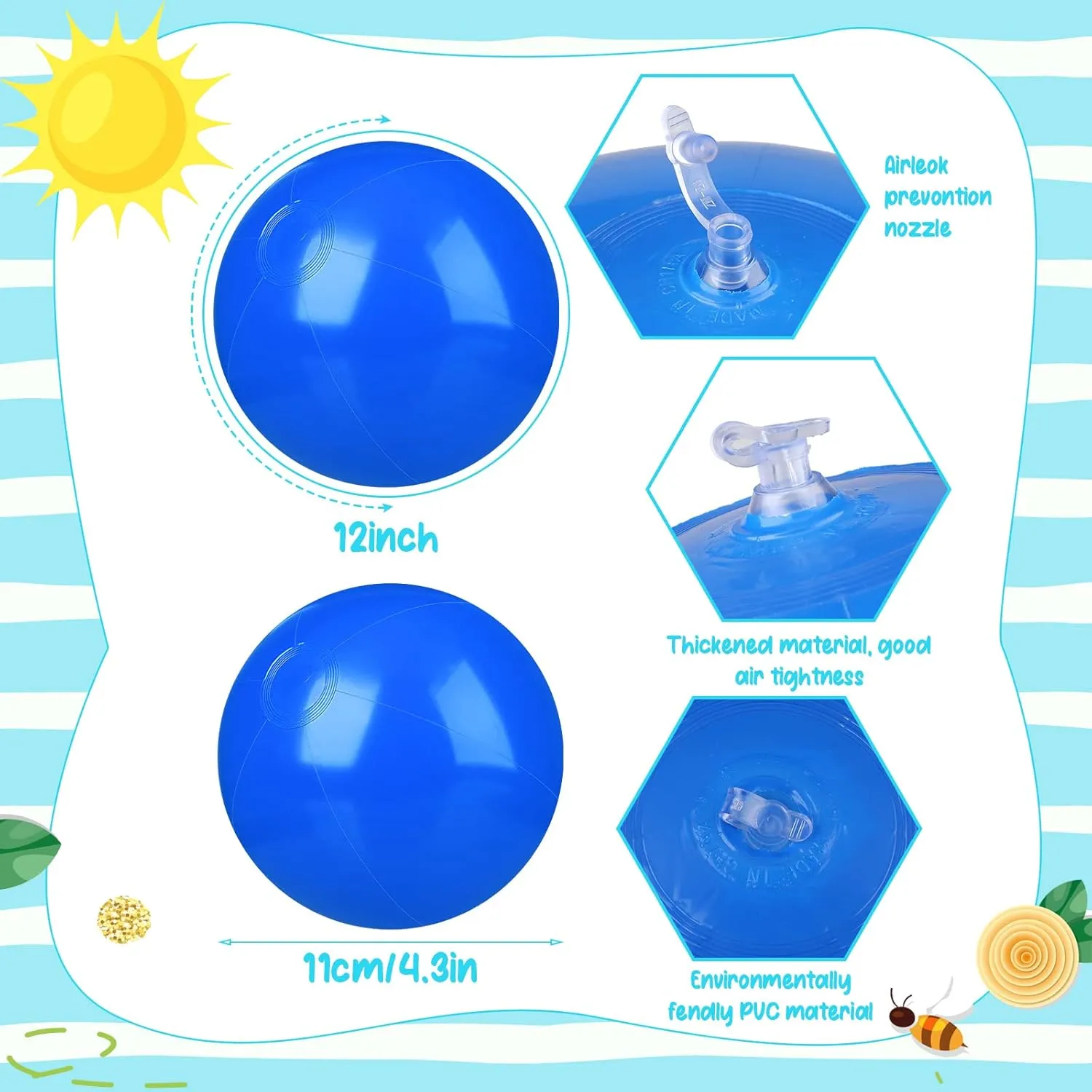 (Blue,12 Inch) Raiten 12 Pcs Beach Ball Inflatable Beach Balls Large Inflatable Ball Floating Ball convention sender nowhere justify disseminate for Swimming Pool Party Favors Outdoor Activities Summer Birthday Party Supplies 