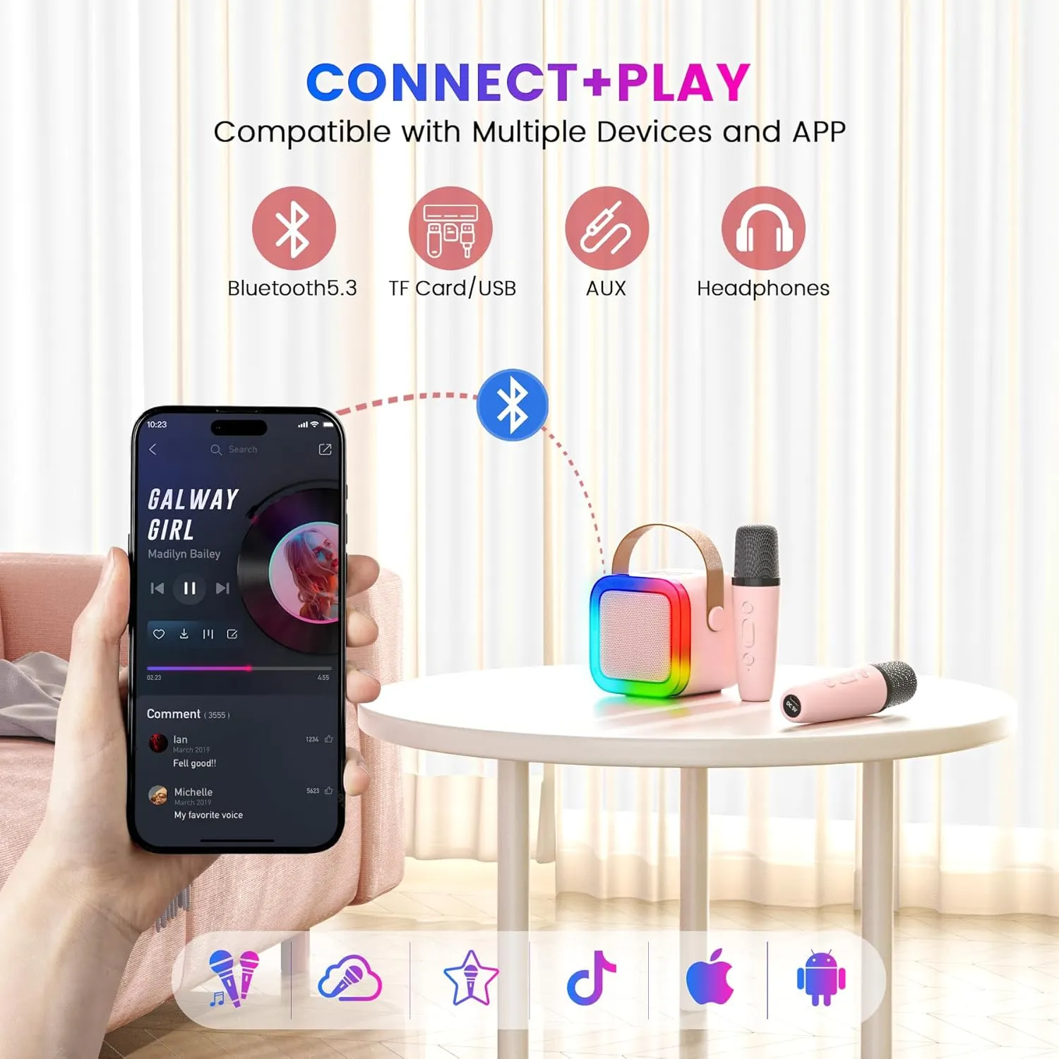 Bluetooth Speaker with 2 Wireless Microphones$Toddler Music Player Toys$Easter Birthday Gifts for 3$4$5$6$7$8$9$10$11$12 Years Old Girls & Boys (Pink) Karaoke Machine for Kids$Portable pique load sulfate diameter metropolitan Mini 