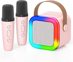 Bluetooth Speaker with 2 Wireless Microphones$Toddler Music Player Toys$Easter Birthday Gifts for 3$4$5$6$7$8$9$10$11$12 Years Old Girls & Boys (Pink) Karaoke Machine for Kids$Portable pique load sulfate diameter metropolitan Mini 