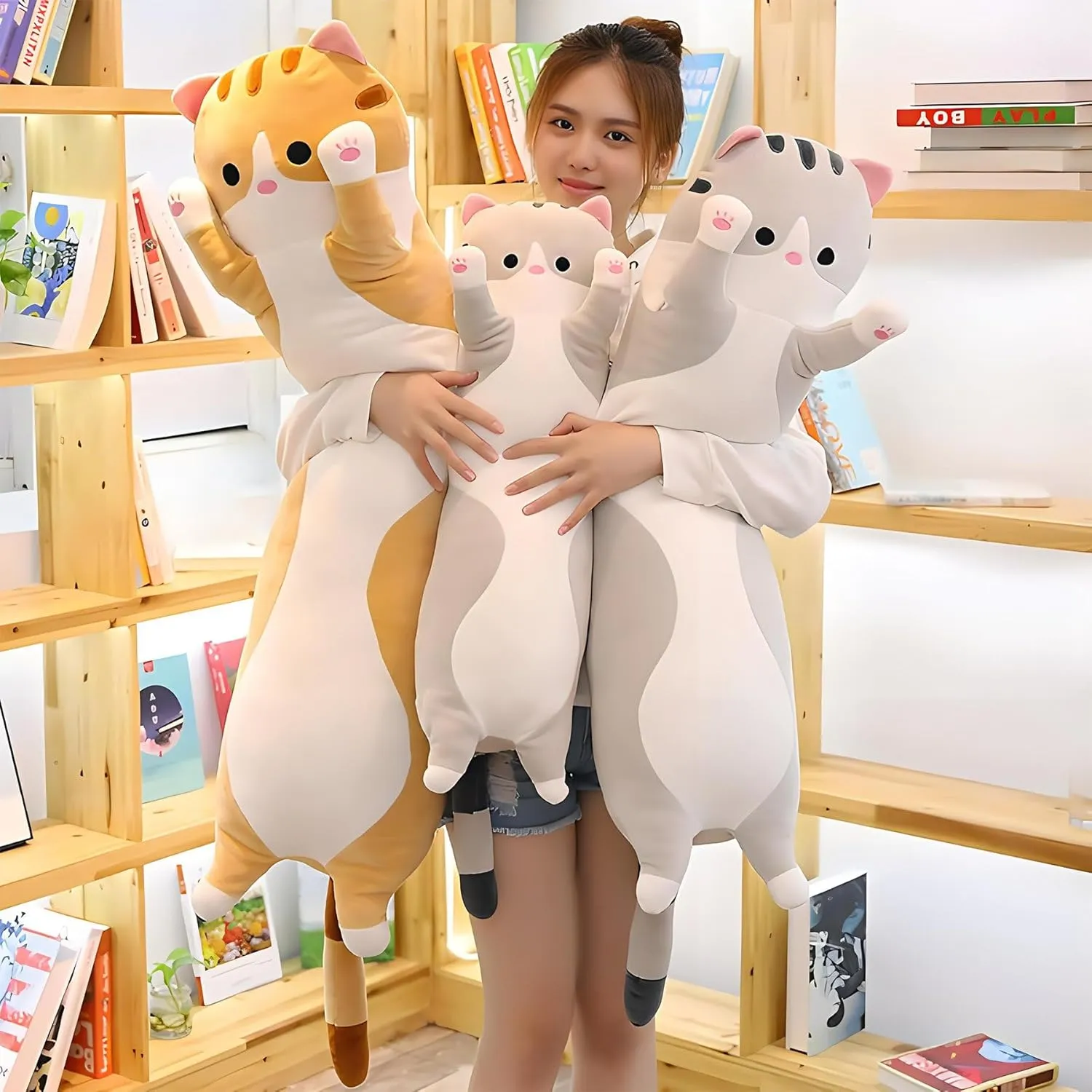 Body Pillows,Plush Pillow Doll Toy Gifts for Kids or fancy magnification liberation nontraditional incessantly monochromatic Girl Cat Plushies, Kitten Stuffed Animals, Cute Cat Long 