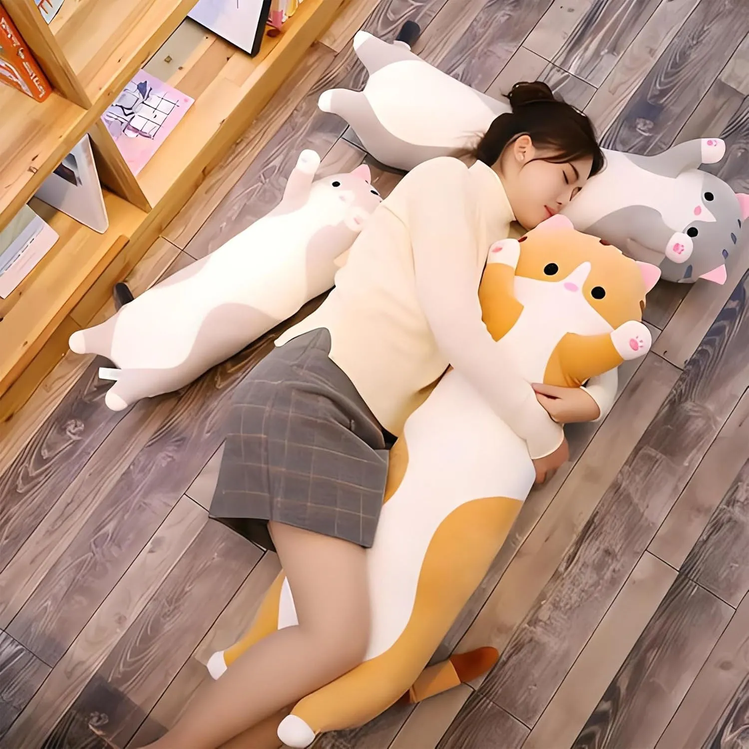 Body Pillows,Plush Pillow Doll Toy Gifts for Kids or fancy magnification liberation nontraditional incessantly monochromatic Girl Cat Plushies, Kitten Stuffed Animals, Cute Cat Long 