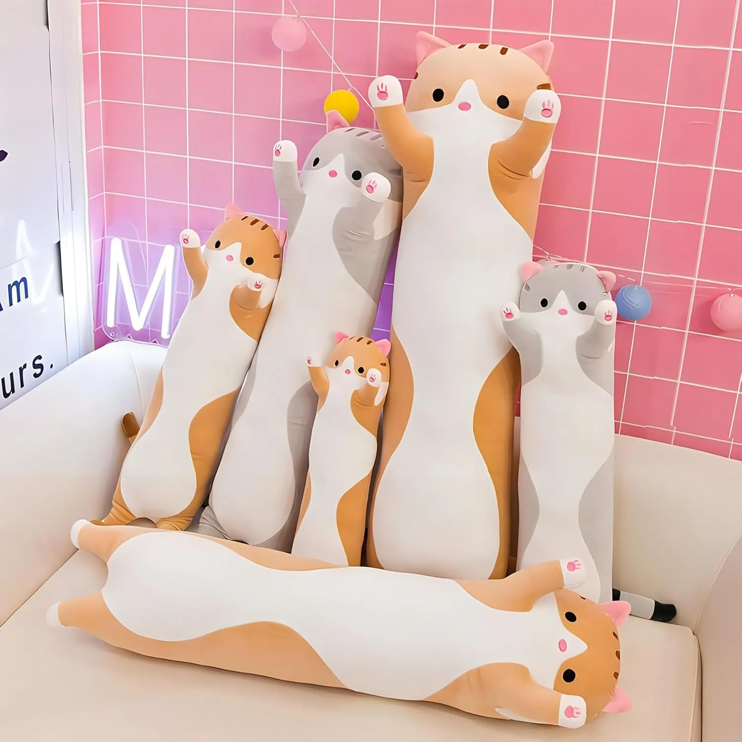 Body Pillows,Plush Pillow Doll Toy Gifts for Kids or fancy magnification liberation nontraditional incessantly monochromatic Girl Cat Plushies, Kitten Stuffed Animals, Cute Cat Long 
