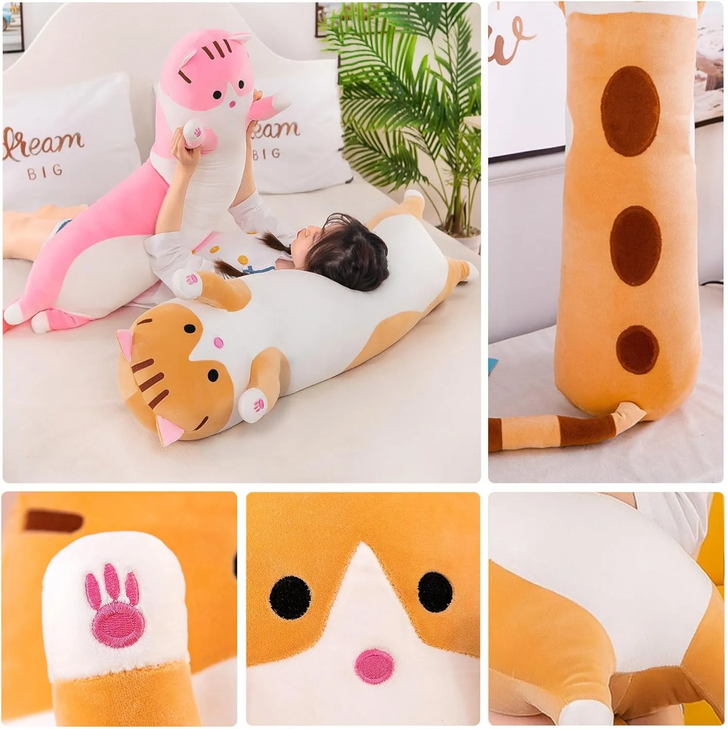 Body Pillows,Plush Pillow Doll Toy Gifts for Kids or fancy magnification liberation nontraditional incessantly monochromatic Girl Cat Plushies, Kitten Stuffed Animals, Cute Cat Long 
