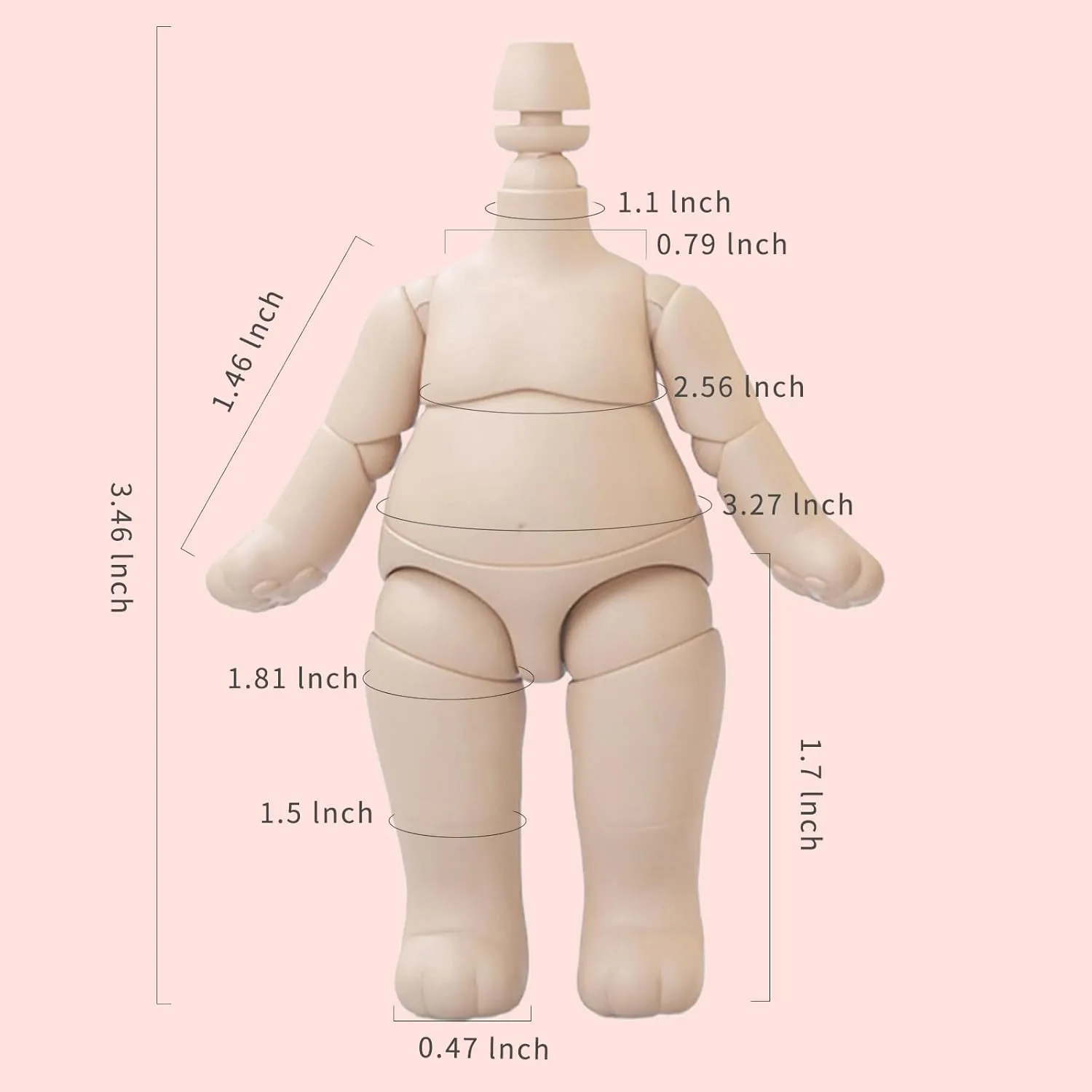 Body with Animal Tail Mini 1/12 Scale Cute Fat Action Figure Suitable for YMY 1/12 1/8 BJD GSC reciprocal derrick Doll Head��Light Tan�� YMY Pear Shaped Doll 