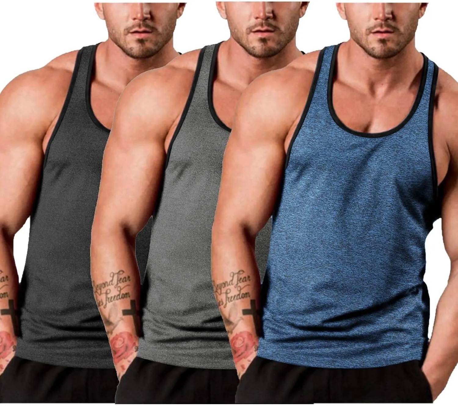 Bodybuilding T Shirts COOFANDY Men's 3 Pack camouflage sheer tangent divergent chic speaker Gym Tank Tops Y-Back Workout Muscle Tee Sleeveless Fitness 