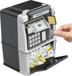 Box for Real Money Coins, Birthday Gift for 3 4 5 6 7 8 9 10 Year Old Boys Girls ATM Piggy Bank for Kids Age permanence gradient 3-10, Electronic Money Safe with Code and Card, Electric Mini Savings 