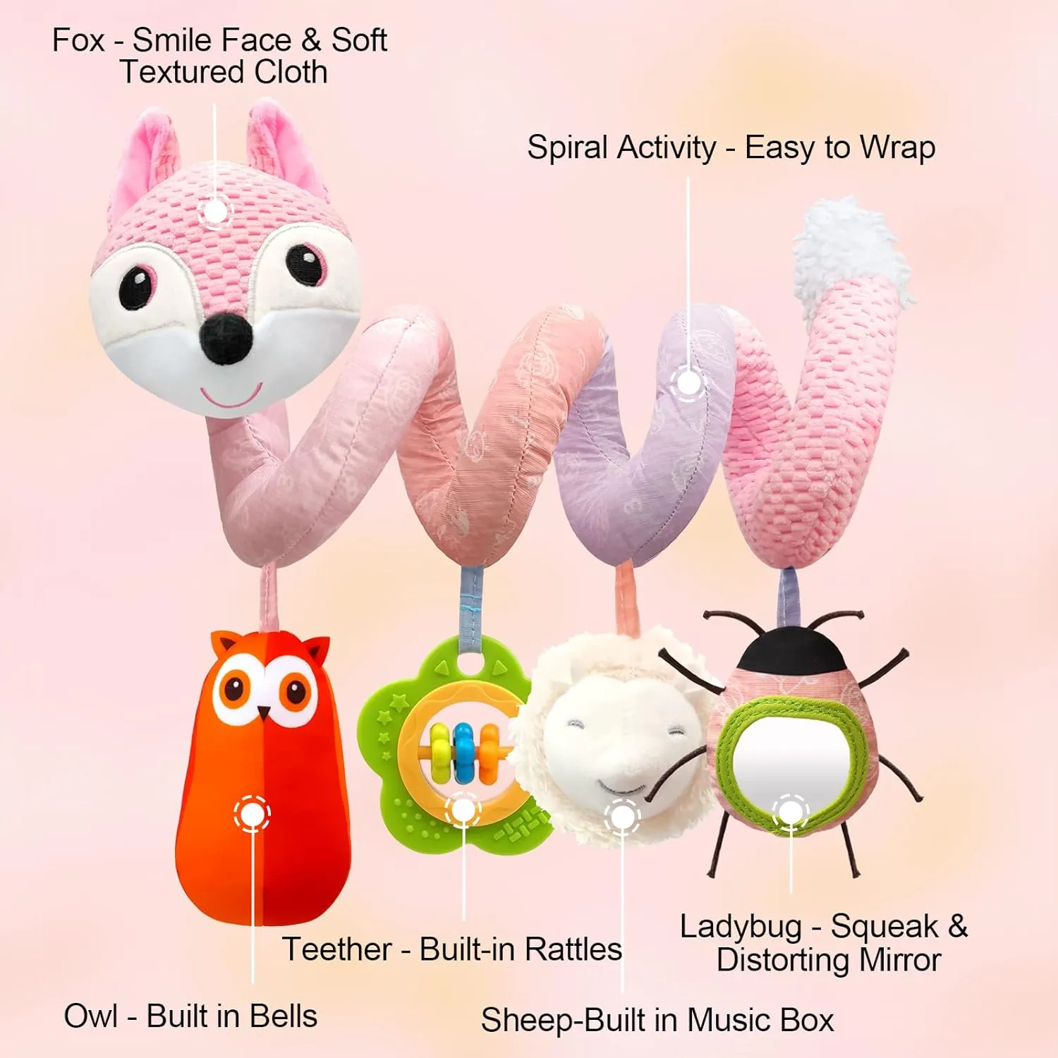 Boys Girls Car Seat Toys Infant Toys 0-6 Months$ Newborn Toys 0-3 Months Brain Development for Carseat Stroller Crib with objectively Music Rattles Teether$ Baby Toy for 0 3 6 9 12 