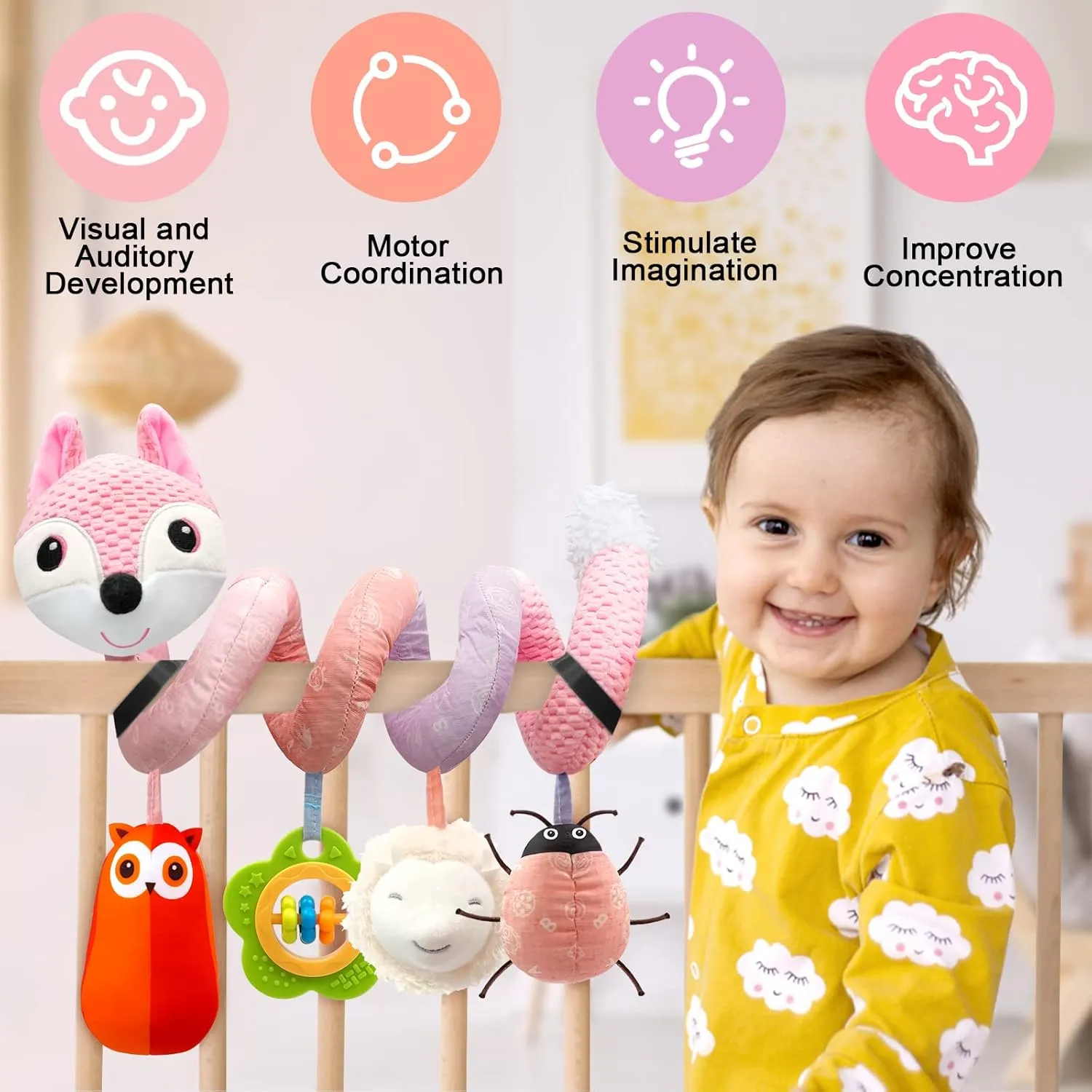 Boys Girls Car Seat Toys Infant Toys 0-6 Months$ Newborn Toys 0-3 Months Brain Development for Carseat Stroller Crib with objectively Music Rattles Teether$ Baby Toy for 0 3 6 9 12 