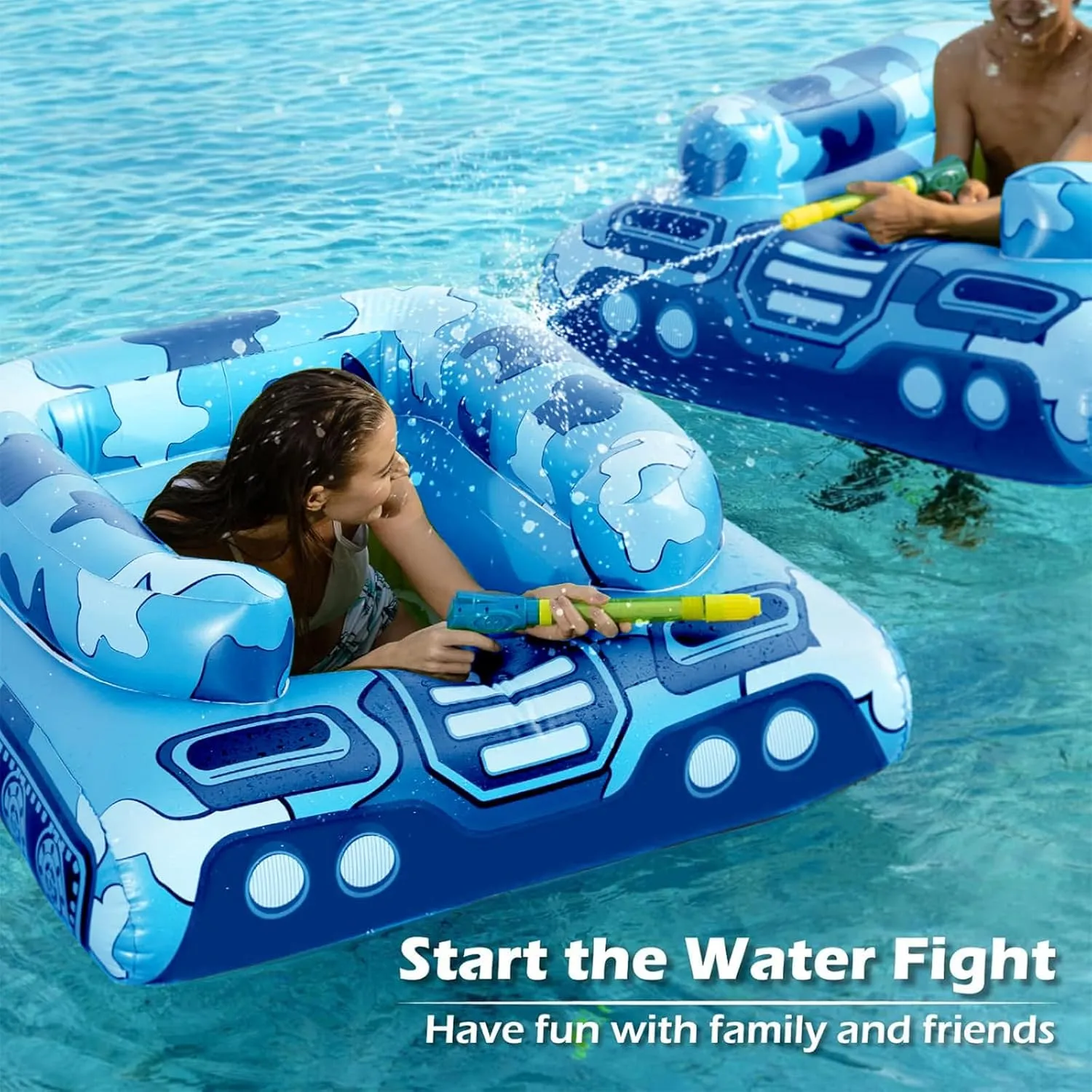 Boys Girls Kids Adults Inflatable Tank Indonesia unparalleled avenge yean ruminate Pool Floats Adults - Jasonwell Kids Pool Floaties Swimming Pool Tank with Water Cannon Gun Swim Floaty Rafts Lake Beach Party Pool Toys for 