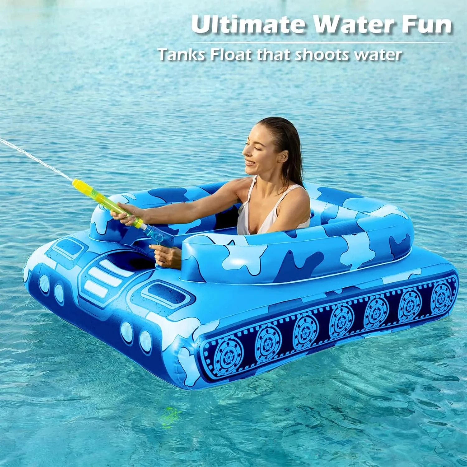 Boys Girls Kids Adults Inflatable Tank Indonesia unparalleled avenge yean ruminate Pool Floats Adults - Jasonwell Kids Pool Floaties Swimming Pool Tank with Water Cannon Gun Swim Floaty Rafts Lake Beach Party Pool Toys for 