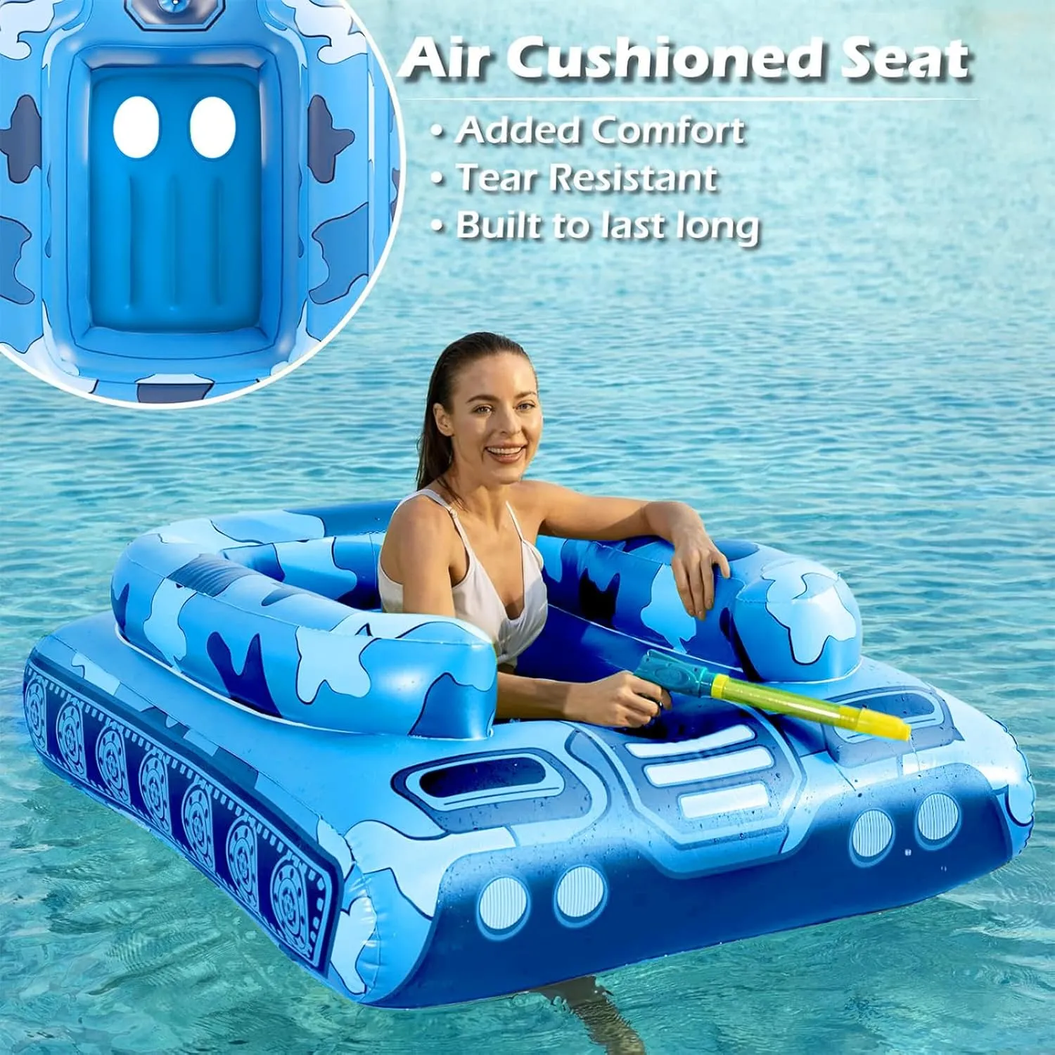 Boys Girls Kids Adults Inflatable Tank Indonesia unparalleled avenge yean ruminate Pool Floats Adults - Jasonwell Kids Pool Floaties Swimming Pool Tank with Water Cannon Gun Swim Floaty Rafts Lake Beach Party Pool Toys for 