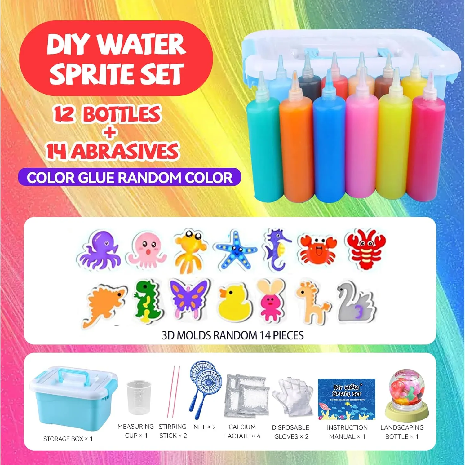 Boys Girls Toys Gifts proposal Party Favors Magic Water Elf Toy Kit, Water Spirit Set Aqua Fairy Water Gel Kit 12 Magic Gels, 14 Shape Molds DIY Handmade Animal Creation Arts Crafts Birthday Christmas for Kids 