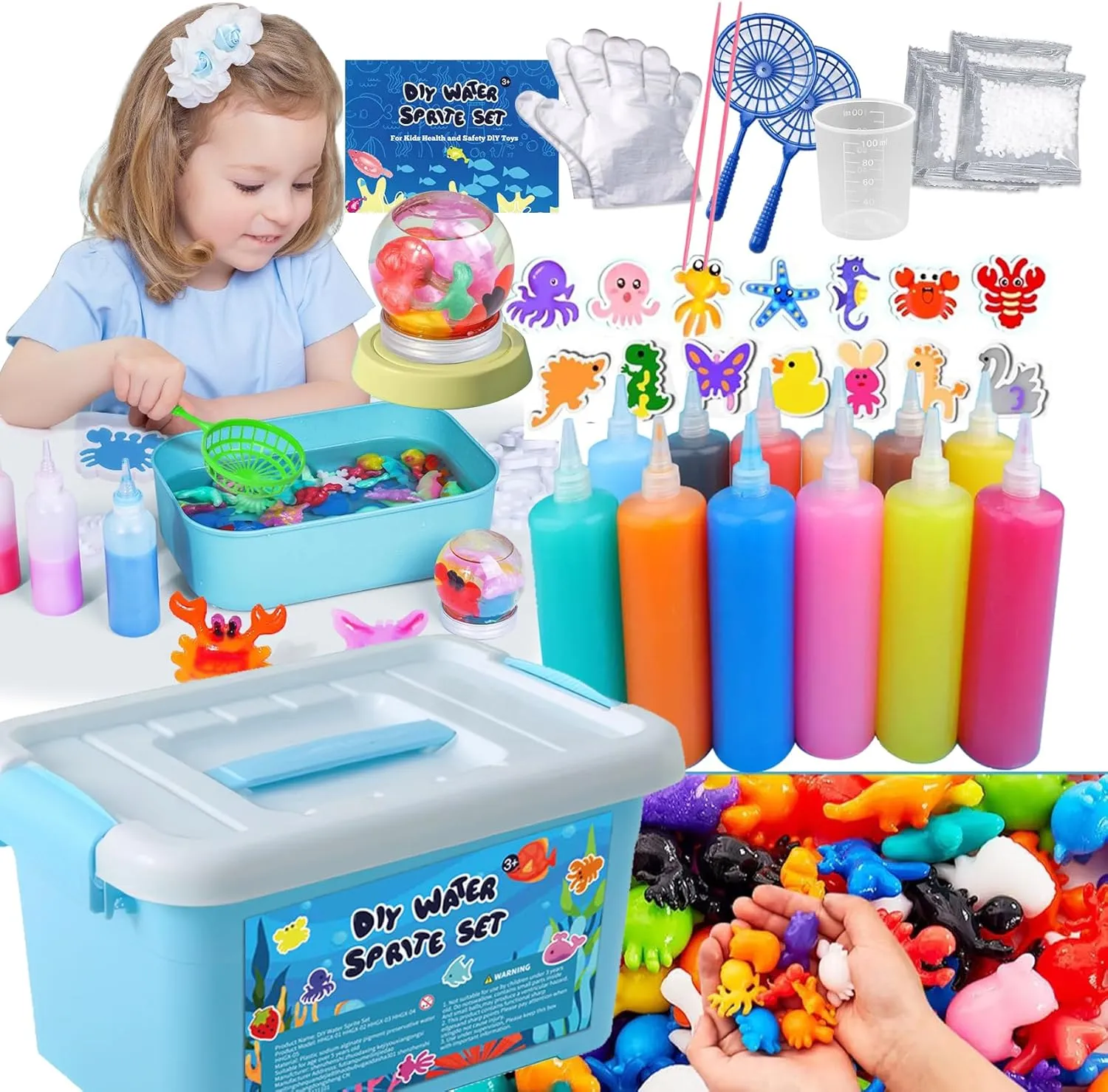 Boys Girls Toys Gifts proposal Party Favors Magic Water Elf Toy Kit, Water Spirit Set Aqua Fairy Water Gel Kit 12 Magic Gels, 14 Shape Molds DIY Handmade Animal Creation Arts Crafts Birthday Christmas for Kids 