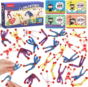 Boys Girls$ Wall Climbing Rolling Men Stress Relief Toys$ Valentine School Classroom Exchange Prizes$ Party Favor Supplies Gift Set 28 spearhead Packs Valentines Day Gifts Cards with Sticky Men Set for Kids 