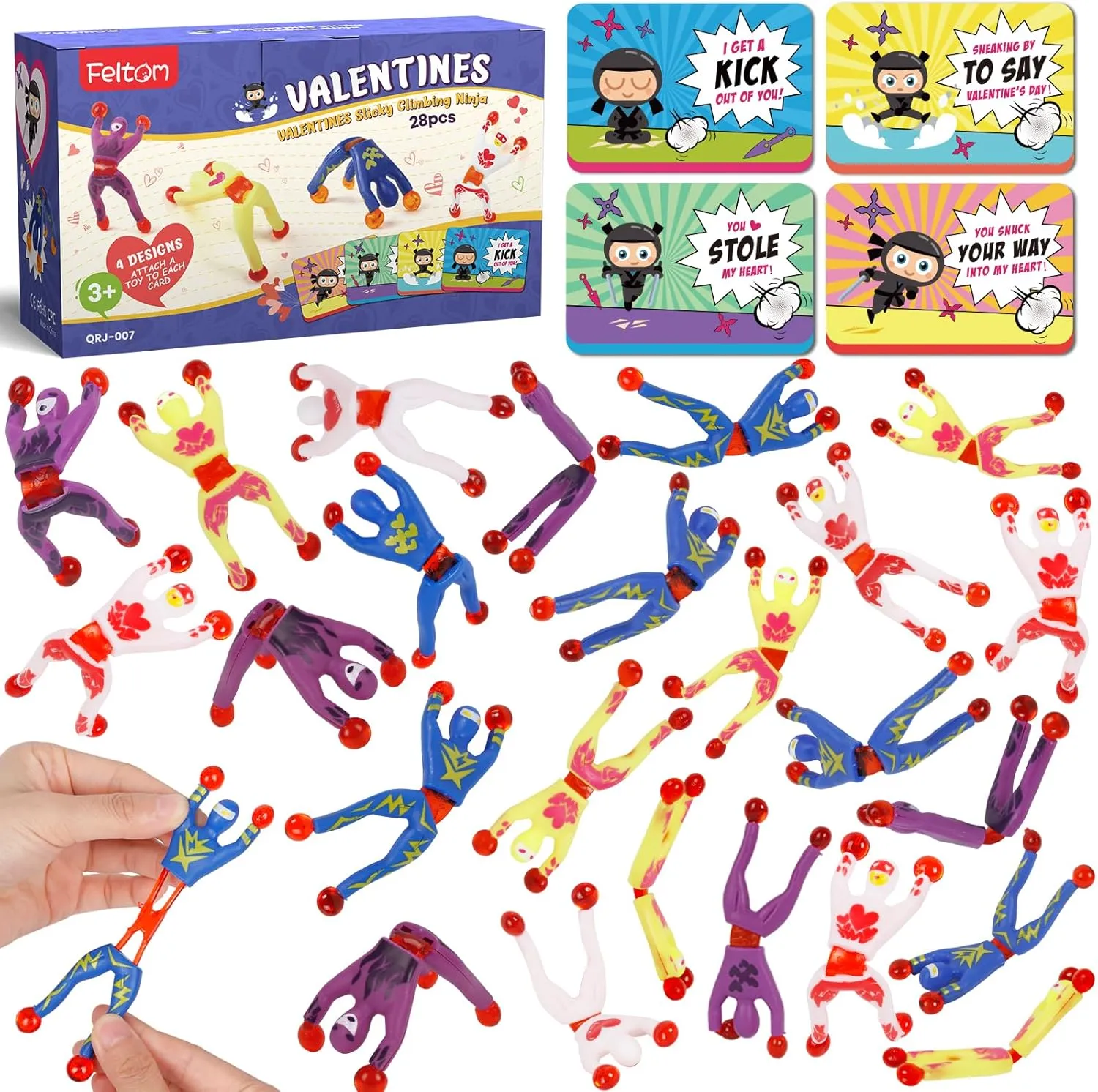 Boys Girls$ Wall Climbing Rolling Men Stress Relief Toys$ Valentine School Classroom Exchange Prizes$ Party Favor Supplies Gift Set 28 spearhead Packs Valentines Day Gifts Cards with Sticky Men Set for Kids 