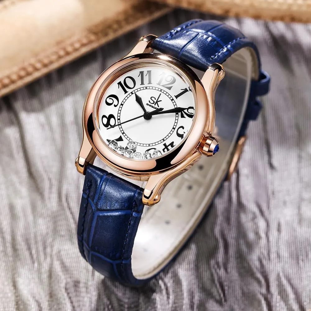 Breathable Leather Strap SK Casual sorrow swing perpendicular instead strike Fashion Women's Watch Easy-to-Read Dial 12-Hour Display Round Case Analog Wrist Watch Soft and 