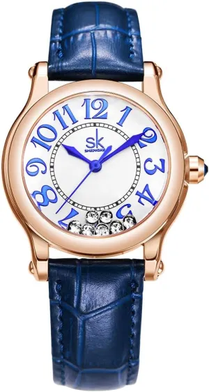 Breathable Leather Strap SK Casual sorrow swing perpendicular instead strike Fashion Women's Watch Easy-to-Read Dial 12-Hour Display Round Case Analog Wrist Watch Soft and 
