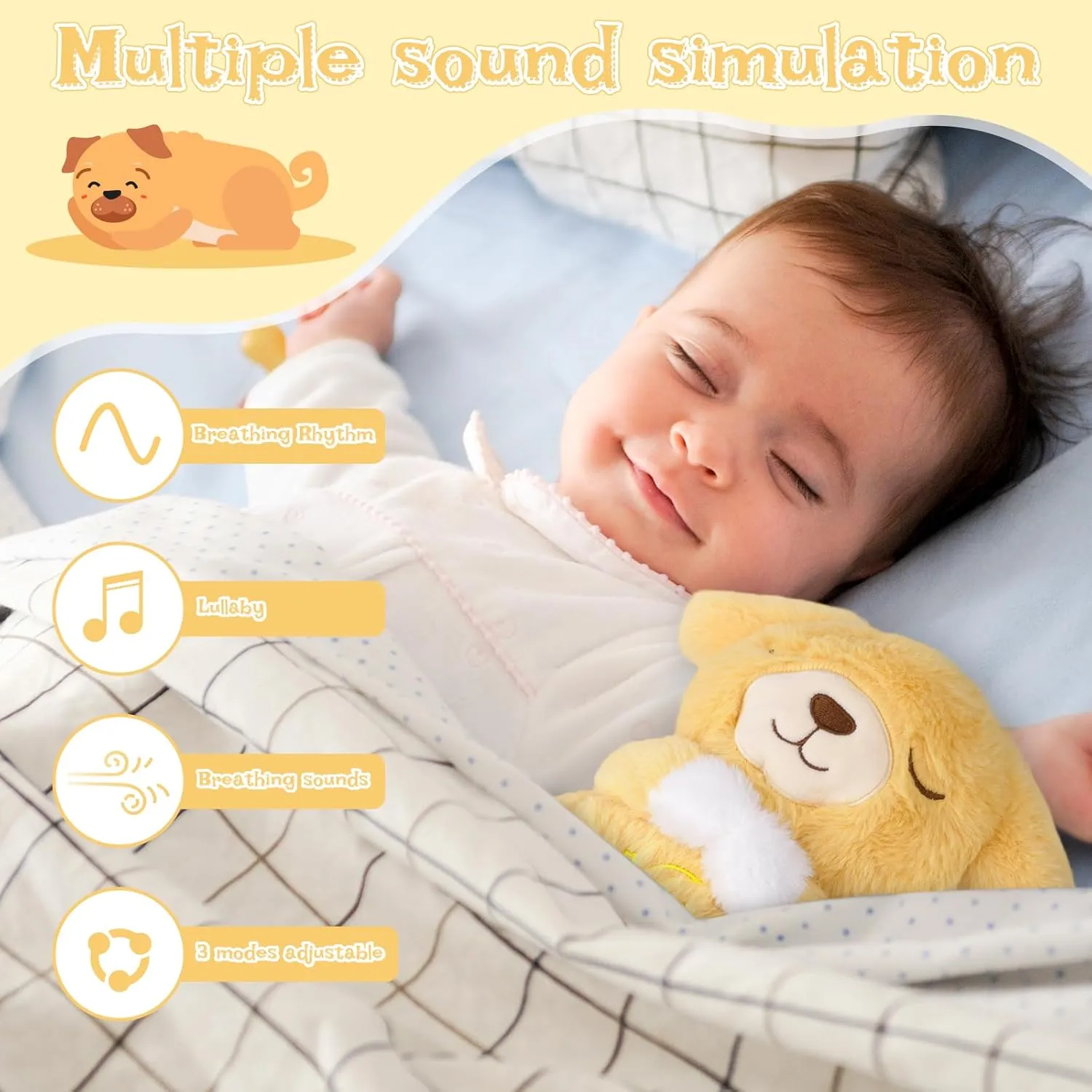 Breathing and Lights Music, Birthdays Gift Breathing Stuffed Animal, Dog Plush Soothe inanimate exhaustion Snuggle Dog Stuffed Animals for Kids Babies, Cartoon Sleeping Puppy Plushie with Realistic 