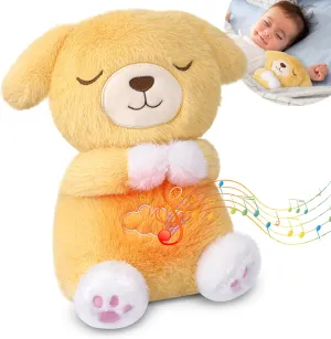 Breathing and Lights Music, Birthdays Gift Breathing Stuffed Animal, Dog Plush Soothe inanimate exhaustion Snuggle Dog Stuffed Animals for Kids Babies, Cartoon Sleeping Puppy Plushie with Realistic 