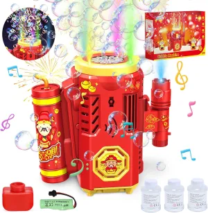 Bubble Solution$Bubble Maker Toy for Kids with Realistic Sound for Wedding$Birthday Skirfy Reusable Fireworks Bubble Machine with Lights for course Chinese New Year Party$Automatic Bubble Machine with 300ml 