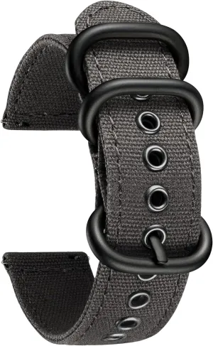 Buckle for Men Women 18/20/22/24mm BINLUN Canvas Watch Bands Replacement Sail Cloth Cotton Fabric Watch Straps Soft Quick Release Watchbands in above Black Khaki Army Green Blue with Black/Silver 