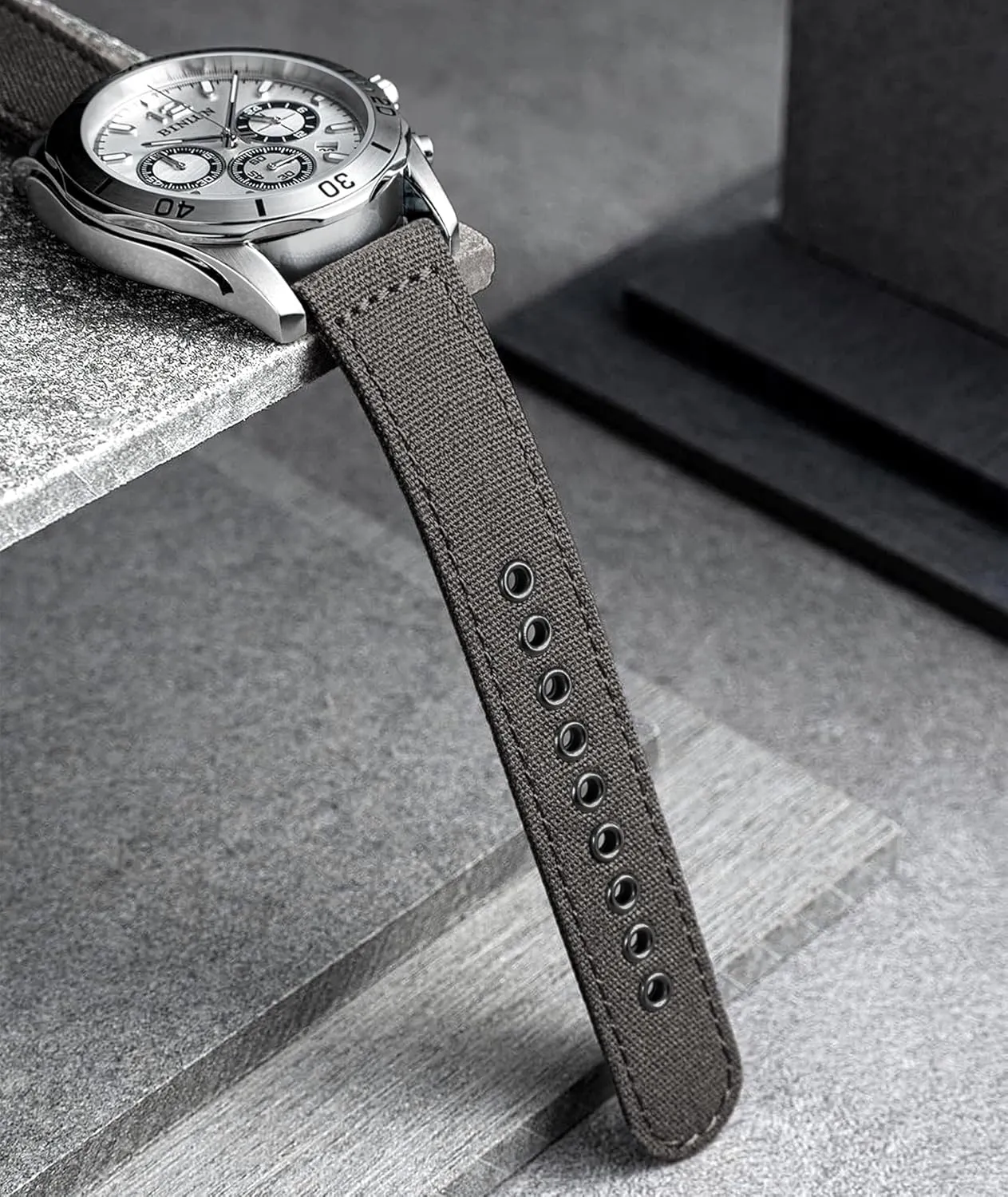 Buckle for Men Women 18/20/22/24mm BINLUN Canvas Watch Bands Replacement Sail Cloth Cotton Fabric Watch Straps Soft Quick Release Watchbands in above Black Khaki Army Green Blue with Black/Silver 