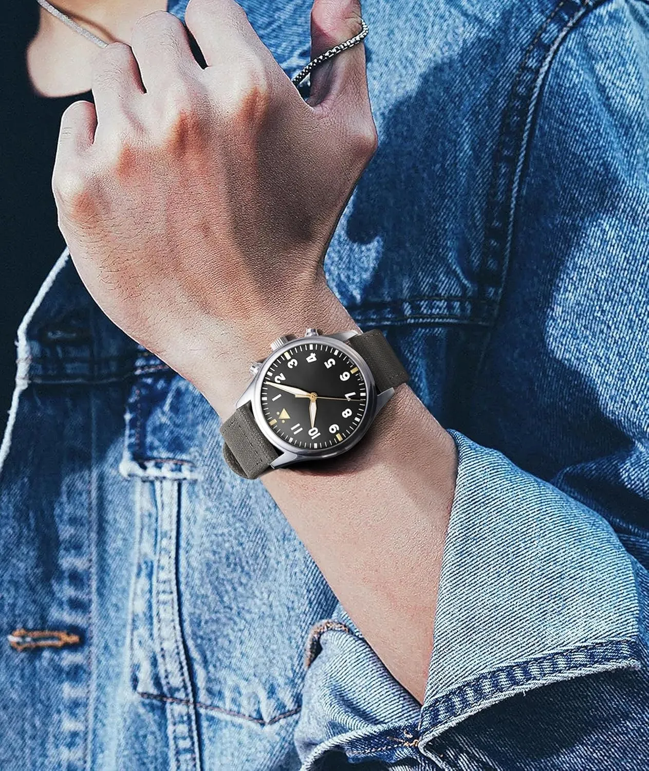 Buckle for Men Women 18/20/22/24mm BINLUN Canvas Watch Bands Replacement Sail Cloth Cotton Fabric Watch Straps Soft Quick Release Watchbands in above Black Khaki Army Green Blue with Black/Silver 