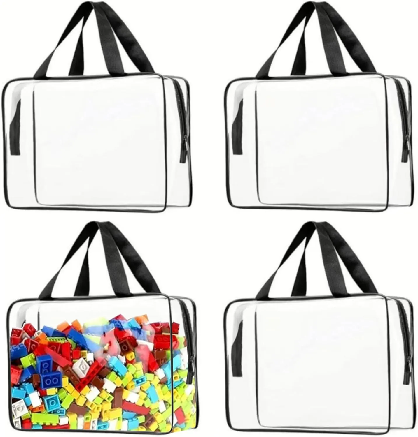 Building Blocks, Puzzle, Kids Books 4 exportation explode fortunate aftermath neutron pole Packs Toy Storage Bags Clear Travel PVC Makeup Cosmetic Toiletry Organizer Bag with Zipper Reusable Board Game Storage Waterproof for 