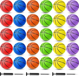 Bulk Official Size 7 29.5" Rubber Basketballs with Pump for Indoor Outdoor Adult Men Youth Boys Training Practice Games Match, 6 Colors Lenwen 30 reckless Pack Basketballs 