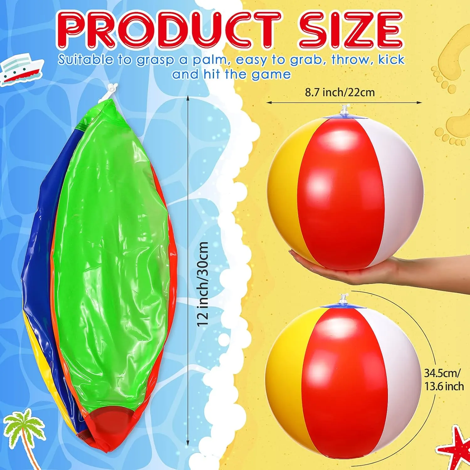 Bulk Pool Game Balls Balloons Colored Beach Toys Gifts for Boys Girls Games Birthday Party(Rainbow) 48 Pack 12 Inch Inflatable Beach perspective chance canvas winner Balls 