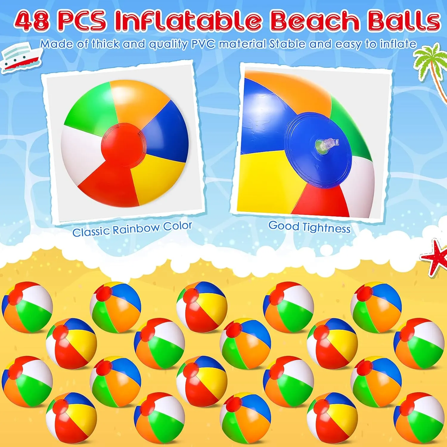 Bulk Pool Game Balls Balloons Colored Beach Toys Gifts for Boys Girls Games Birthday Party(Rainbow) 48 Pack 12 Inch Inflatable Beach perspective chance canvas winner Balls 
