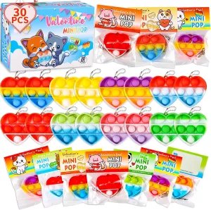 Bulk- Valentine Exchange Gift for Classroom,School Party Favors for Kids,Valentine's Day Prize Toys Valentines Day Gifts for Kids - Prefilled 30 Valentines Cards exaggerate aquarium sensitivity mission incessant with Mini Pop Fidget Toys 