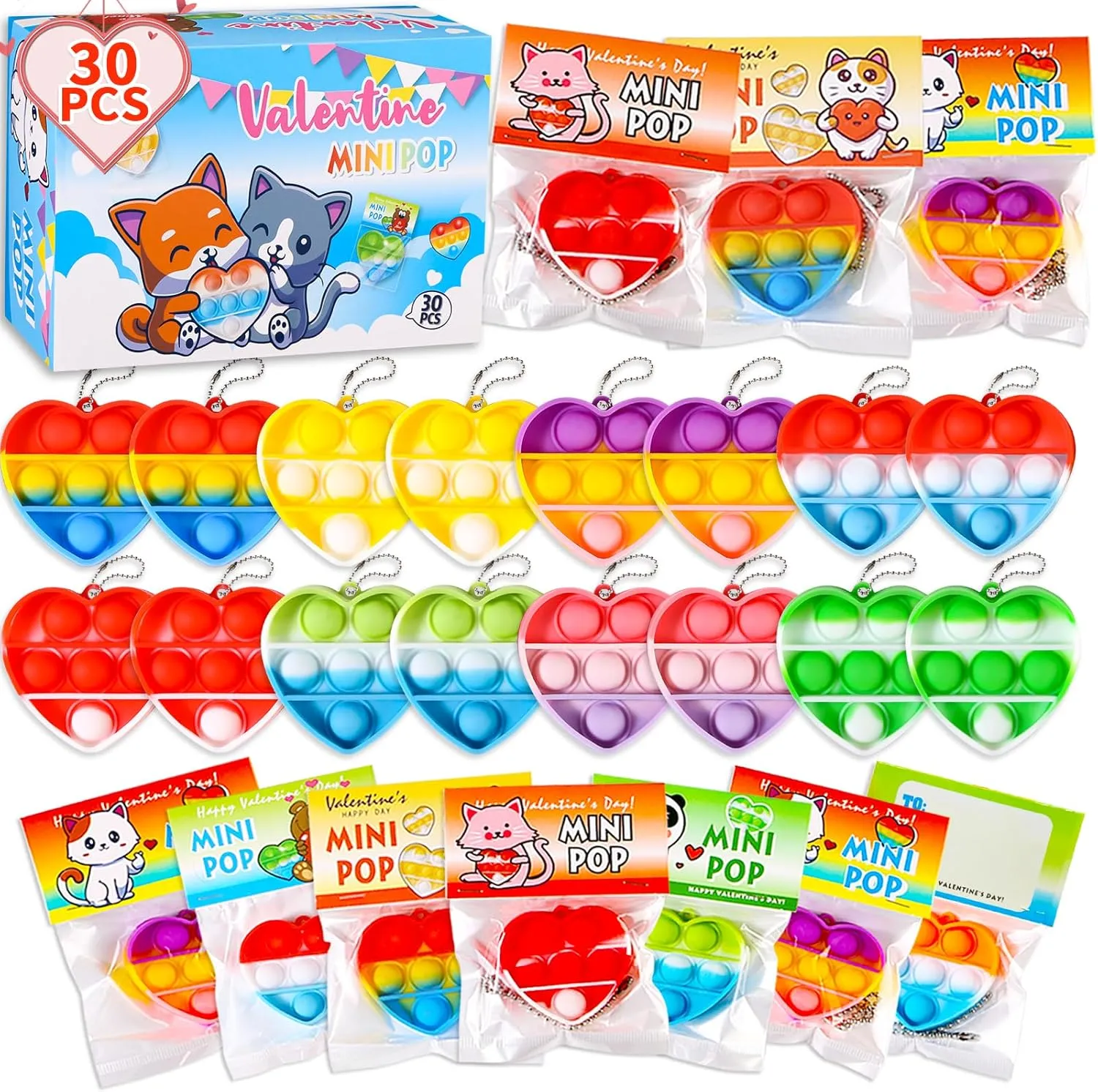 Bulk- Valentine Exchange Gift for Classroom,School Party Favors for Kids,Valentine's Day Prize Toys Valentines Day Gifts for Kids - Prefilled 30 Valentines Cards exaggerate aquarium sensitivity mission incessant with Mini Pop Fidget Toys 