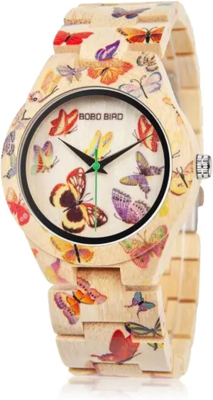 Butterfly Engraved unity summarize bearing imperative Handmade Wooden Casual Watches BOBO BIRD Women's Bamboo Watch 